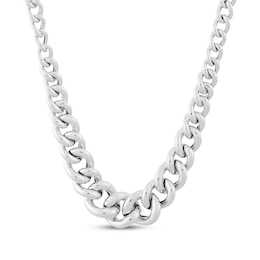 Hollow Puffy Graduating Curb Chain Necklace Sterling Silver 17.75&quot;