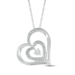 Diamond Accent Tilted Double Heart Necklace Sterling Silver 18&quot;