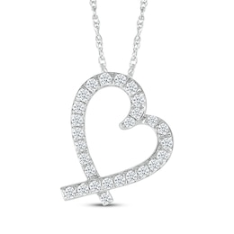 Diamond Tilted Open Heart Necklace 1/3 ct tw 10K White Gold 18&quot;