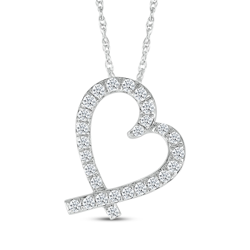 Main Image 1 of Diamond Tilted Open Heart Necklace 1/3 ct tw 10K White Gold 18&quot;