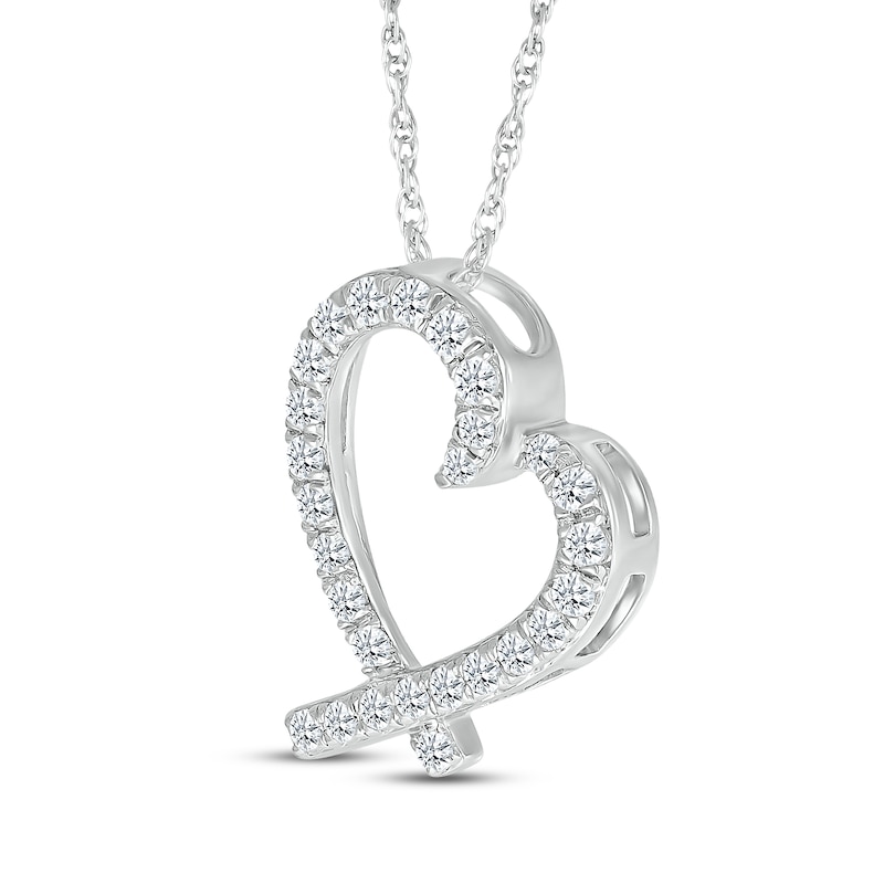 Main Image 2 of Diamond Tilted Open Heart Necklace 1/3 ct tw 10K White Gold 18&quot;