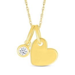 Diamond Charm & Heart Dangle Necklace 1/20 ct tw 10K Yellow Gold 18&quot;