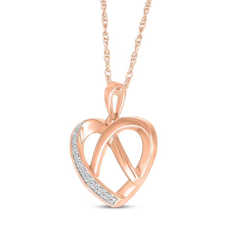 Diamond Heart Pretzel Necklace 1/8 ct tw 10K Rose Gold 18"