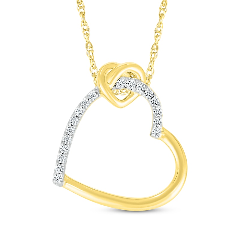 Main Image 1 of Diamond Heart Knot Necklace 1/15 ct tw 10K Yellow Gold 18&quot;