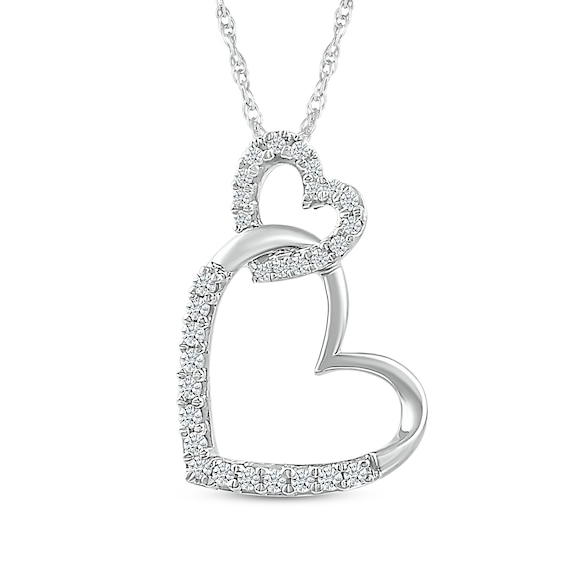 Diamond Linked-Heart Necklace 1/6 ct tw Sterling Silver 18"