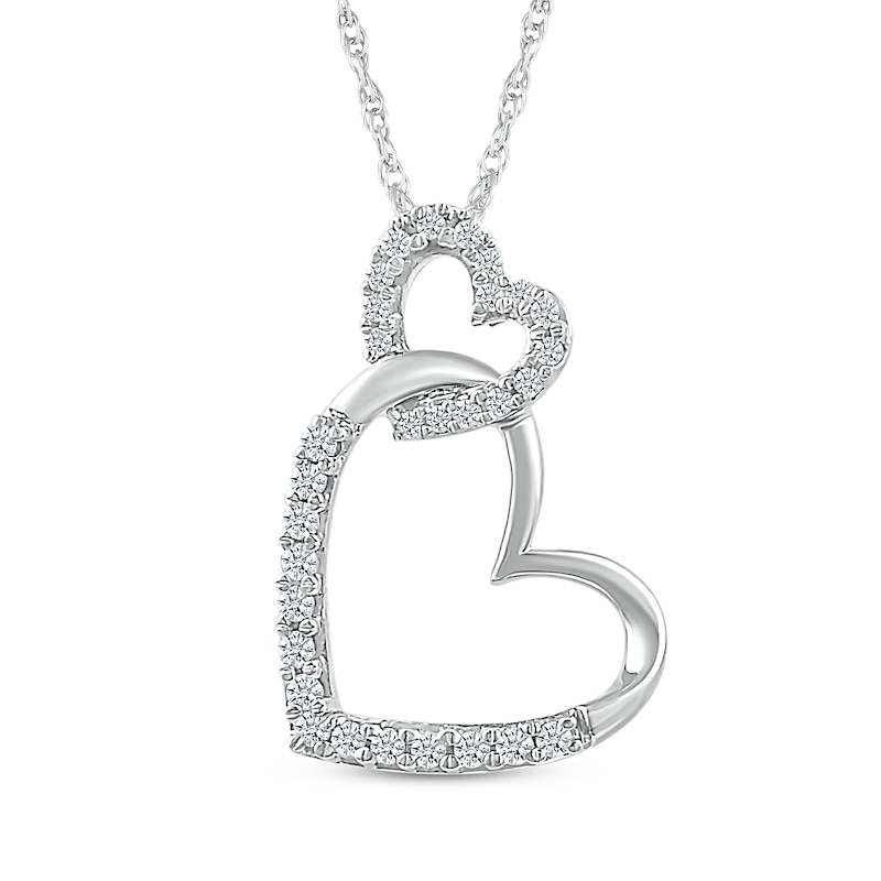 Main Image 1 of Diamond Linked-Heart Necklace 1/6 ct tw Sterling Silver 18&quot;