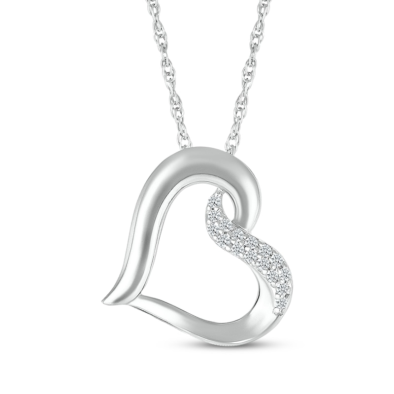 Main Image 1 of Diamond Tilted Heart Necklace 1/15 ct tw Sterling Silver 18&quot;