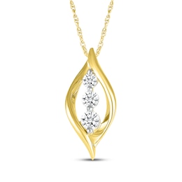 Diamond Three-Stone Flame Necklace 1/4 ct tw 10K Yellow Gold 18&quot;