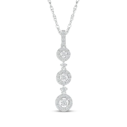 Diamond Three-Stone Halo Drop Necklace 1/4 ct tw 10K White Gold 18&quot;