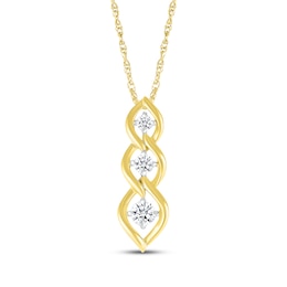 Diamond Three-Stone Link Necklace 1/3 ct tw 10K Yellow Gold 18&quot;