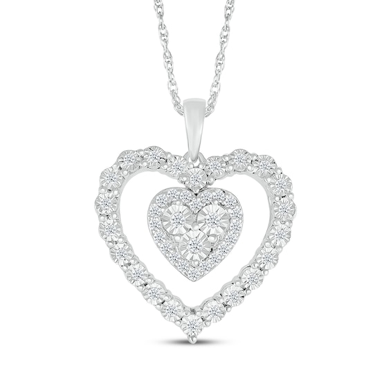 Diamond Double Heart Necklace 1/4 ct tw Sterling Silver 18