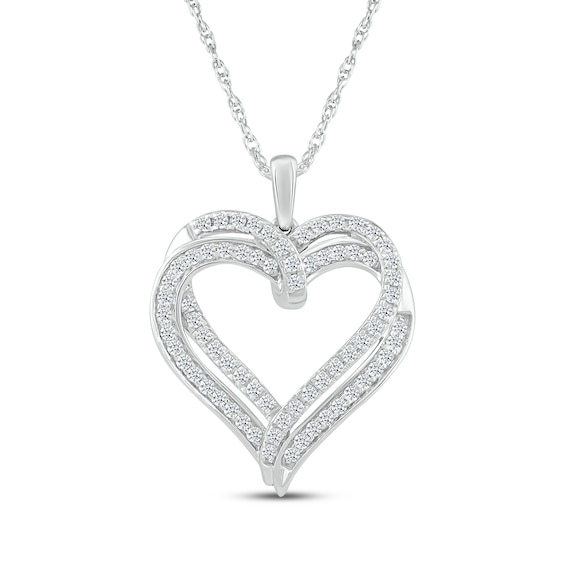 Diamond Overlapping Hearts Necklace 1/2 ct tw Sterling Silver 18"