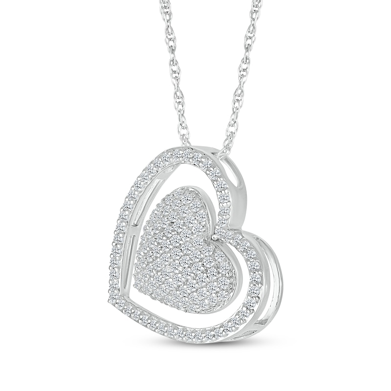 Main Image 2 of Diamond Domed Double Heart Necklace 1/2 ct tw Sterling Silver 18&quot;