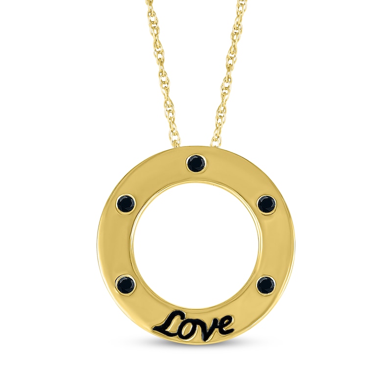 Black Diamond "Love" Circle Necklace 1/10 ct tw 10K Yellow Gold 18"