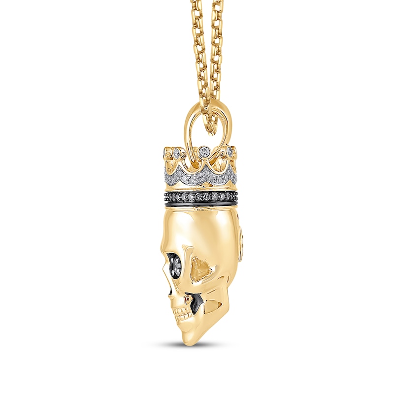 Main Image 2 of Men's Black & White Diamond Skull King Necklace 1/3 ct tw 10K Yellow Gold22&quot;