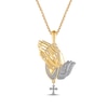 Thumbnail Image 1 of Men's White & Black Diamond Praying Hands & Rosary Diamond-Cut Necklace 3/8 ct tw 10K Yellow Gold 22&quot;