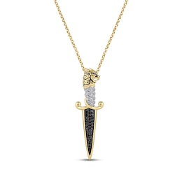 Men's Black & White Diamond Dragon Head Dagger Necklace 3/8 ct tw 10K Yellow Gold 22&quot;