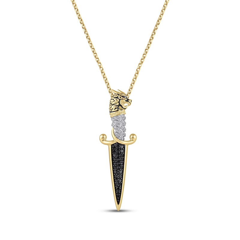 Main Image 1 of Men's Black & White Diamond Dragon Head Dagger Necklace 3/8 ct tw 10K Yellow Gold 22&quot;