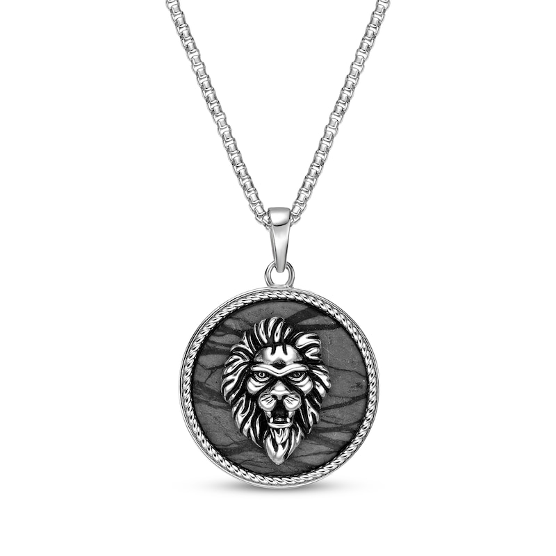 Main Image 1 of Men's Picasso Jasper Lion Disc Necklace Sterling Silver 24&quot;