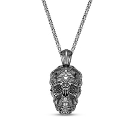 Men's Black Spinel Skull Necklace Sterling Silver 24&quot;