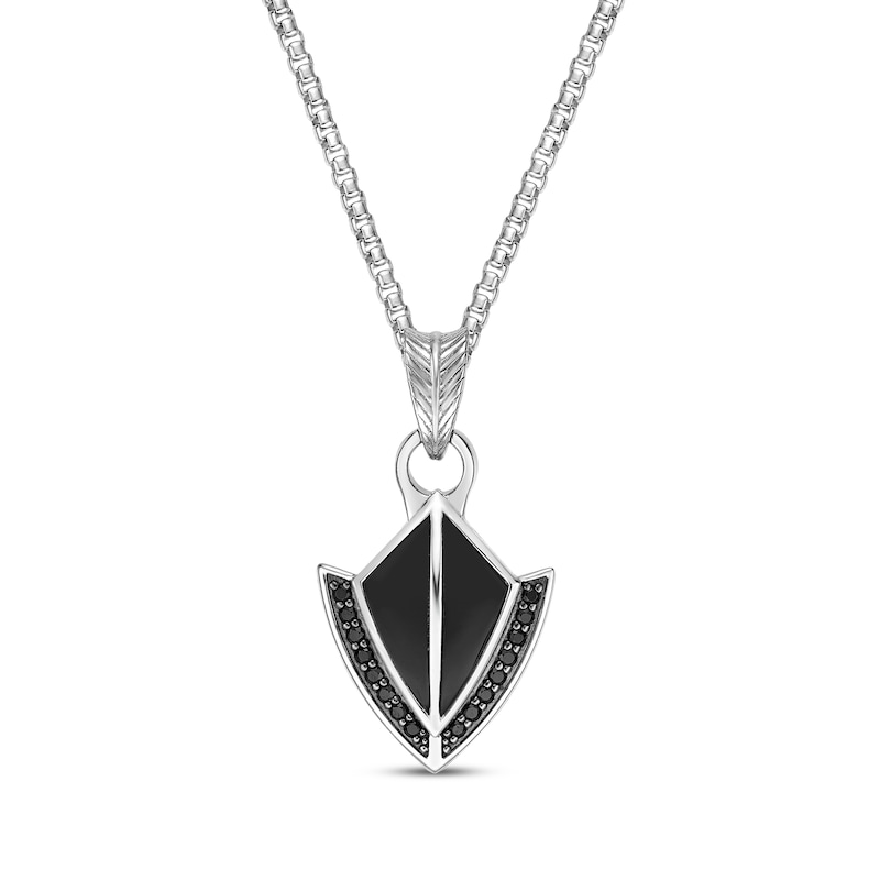 Men's Black Onyx & Black Spinel Arrowhead Necklace Sterling Silver 24"