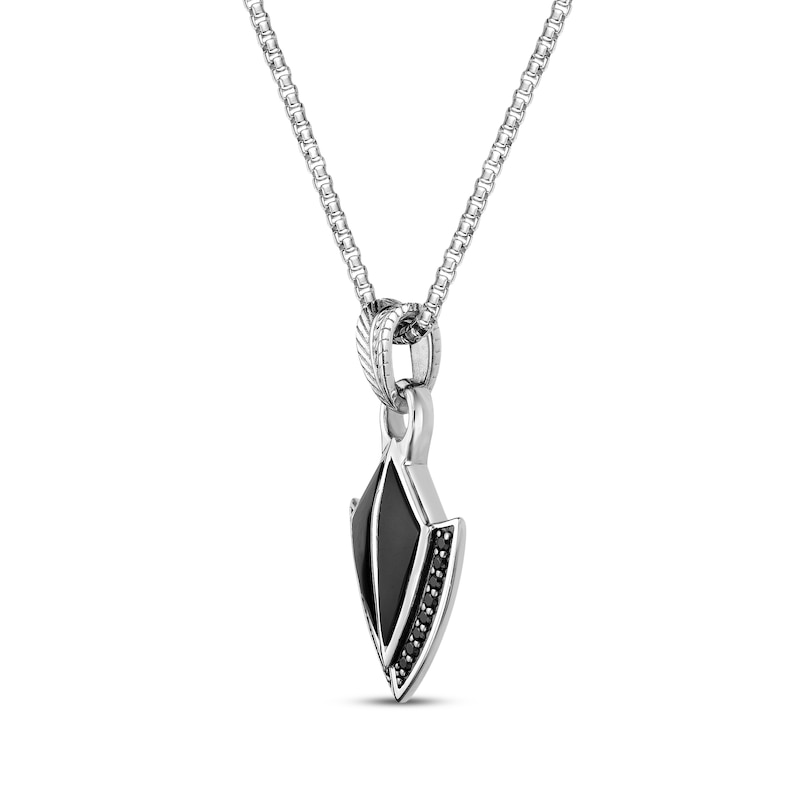 Men's Black Onyx & Black Spinel Arrowhead Necklace Sterling Silver 24"