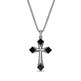 Men's Black Onyx Cross Necklace Sterling Silver 24&quot;