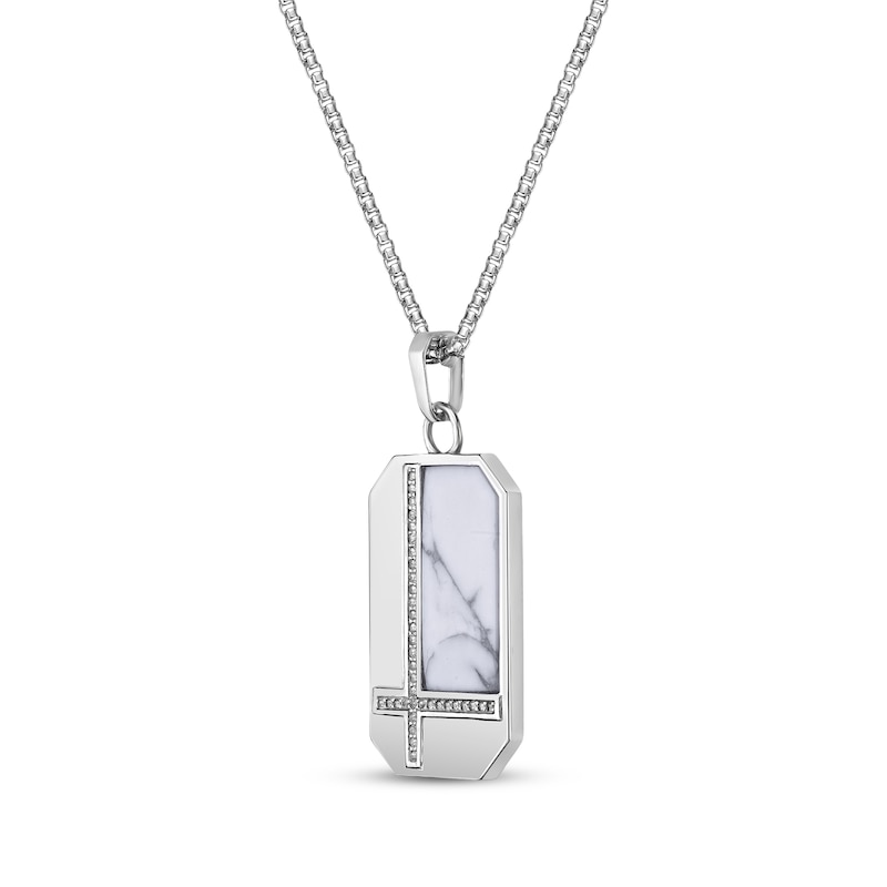 Main Image 2 of Men's Howlite & White Lab-Created Sapphire Octagon Dog Tag Necklace Sterling Silver 24&quot;