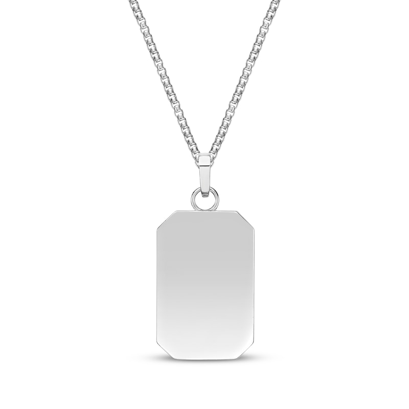 Main Image 3 of Men's Howlite & White Lab-Created Sapphire Octagon Dog Tag Necklace Sterling Silver 24&quot;