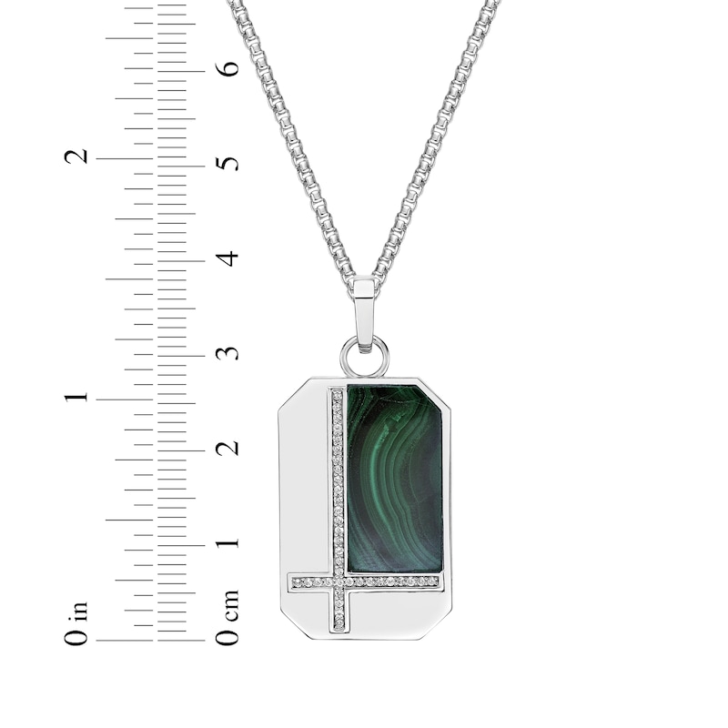 Main Image 5 of Men's Malachite & White Lab-Created Sapphire Dog Tag Pendant Sterling Silver 24&quot;