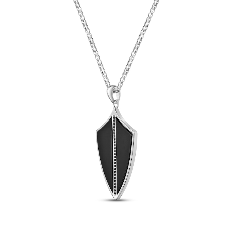 Main Image 2 of Men's Black Agate & Black Spinel Shield Necklace Sterling Silver 24&quot;