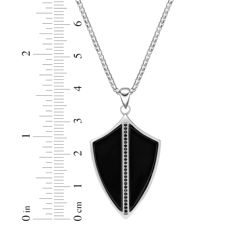 Main Image 6 of Men's Black Agate & Black Spinel Shield Necklace Sterling Silver 24&quot;