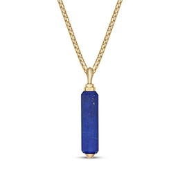 Men's Lapis Lazuli Necklace 14K Yellow Gold-Plated Sterling Silver 24&quot;