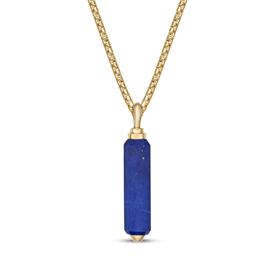 Men's Lapis Lazuli Necklace 14K Yellow Gold-Plated Sterling Silver 24"