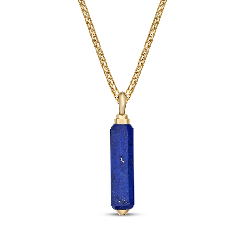 Men's Lapis Lazuli Necklace 14K Yellow Gold-Plated Sterling Silver 24"