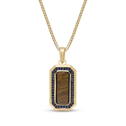Men's Tiger's Eye Quartz, Black Spinel & Black Onyx Necklace 14K Yellow Gold-Plated Sterling Silver 24&quot;