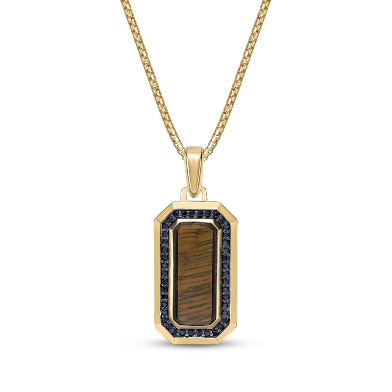 Main Image 1 of Men's Tiger's Eye Quartz, Black Spinel & Black Onyx Necklace 14K Yellow Gold-Plated Sterling Silver 24&quot;