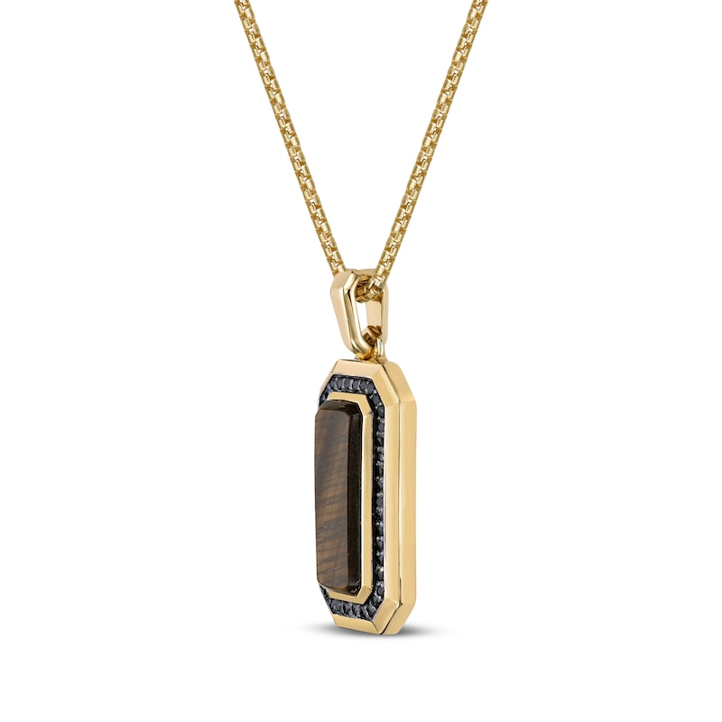 Main Image 2 of Men's Tiger's Eye Quartz, Black Spinel & Black Onyx Necklace 14K Yellow Gold-Plated Sterling Silver 24&quot;