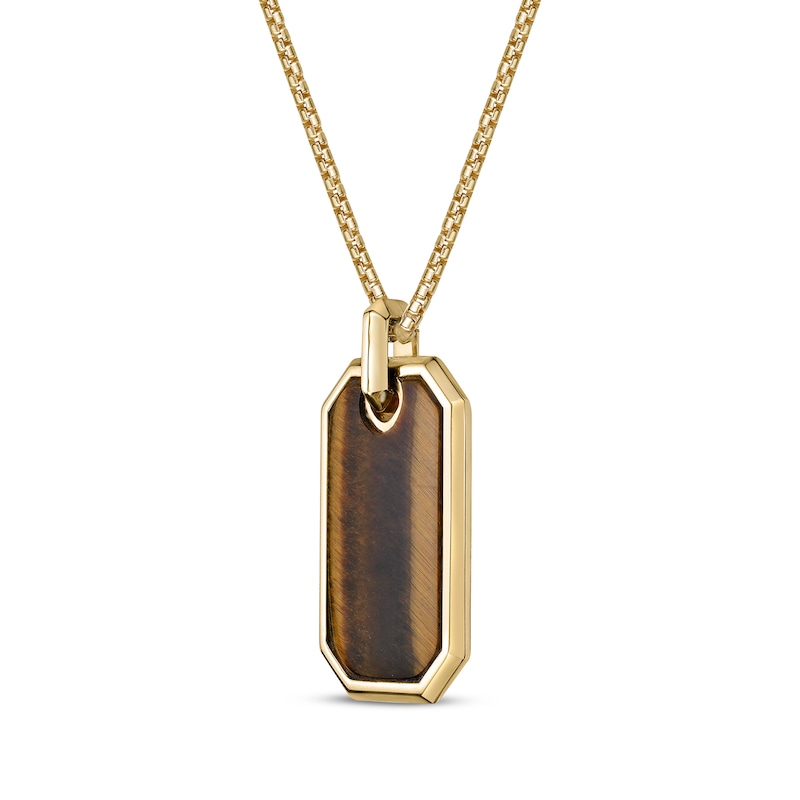 Main Image 2 of Men's Tiger's Eye Quartz Dog Tag Necklace 14K Yellow Gold-Plated Sterling Silver 24&quot;