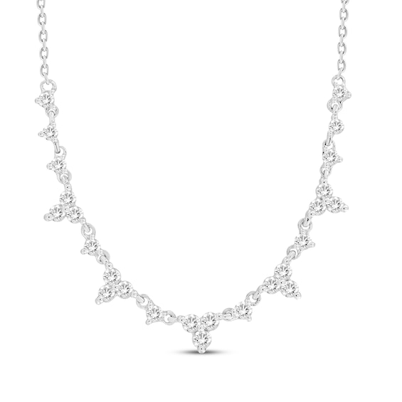 Diamond Trio Cluster Necklace 1/2 ct tw 10K White Gold 18"