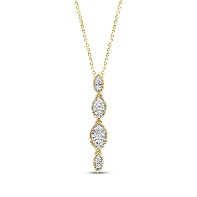 Main Image 1 of Multi-Diamond Marquise Drop Necklace 1/5 ct tw 10K Yellow Gold 18&quot;