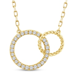 Threads of Love Linked Circles Necklace 1/10 ct tw 10K Yellow Gold 18&quot;