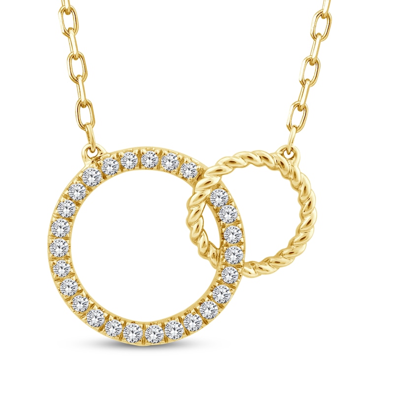 Main Image 1 of Threads of Love Linked Circles Necklace 1/10 ct tw 10K Yellow Gold 18&quot;