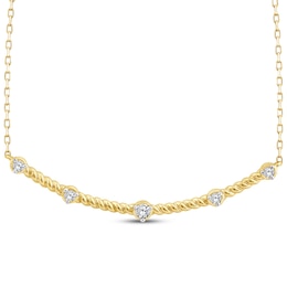 Threads of Love Diamond Station Smile Necklace 1/6 ct tw 10K Yellow Gold 19.75&quot;