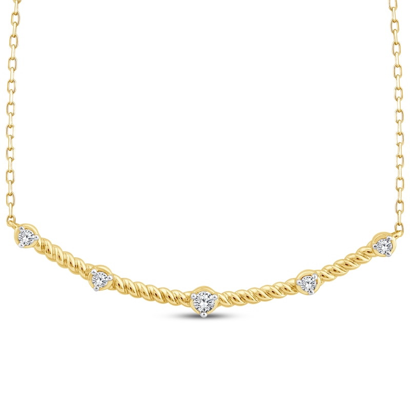 Main Image 1 of Threads of Love Diamond Station Smile Necklace 1/6 ct tw 10K Yellow Gold 19.75&quot;