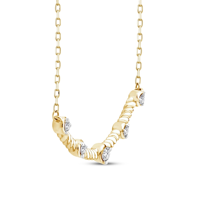 Main Image 2 of Threads of Love Diamond Station Smile Necklace 1/6 ct tw 10K Yellow Gold 19.75&quot;