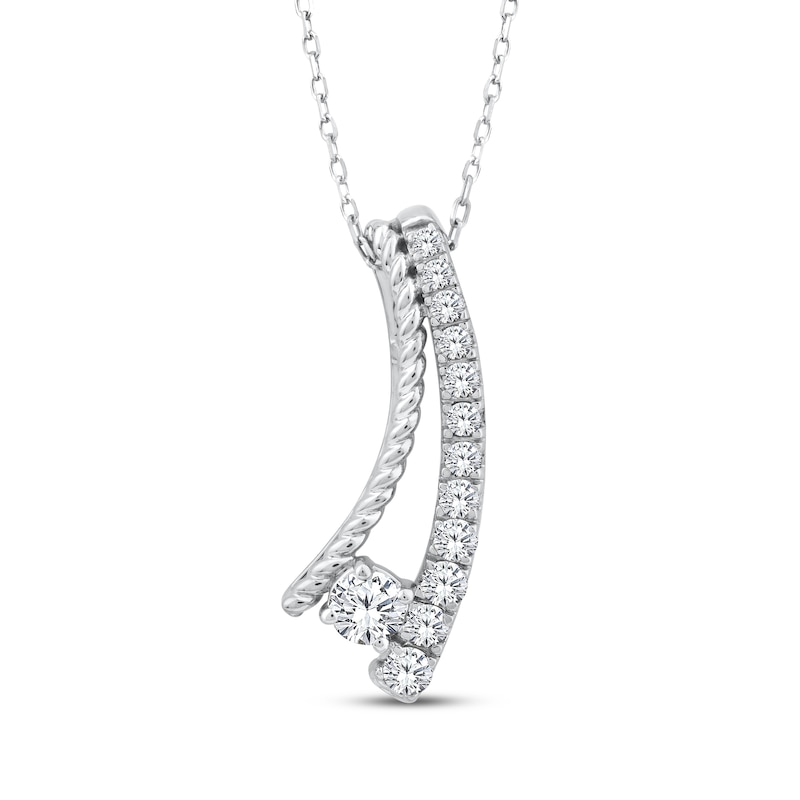 Main Image 1 of Threads of Love Diamond Curved Bar Necklace 1/2 ct tw 10K White Gold 18&quot;