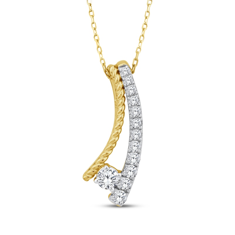 Threads of Love Diamond Curved Bar Necklace 1/2 ct tw 10K Yellow Gold 18"