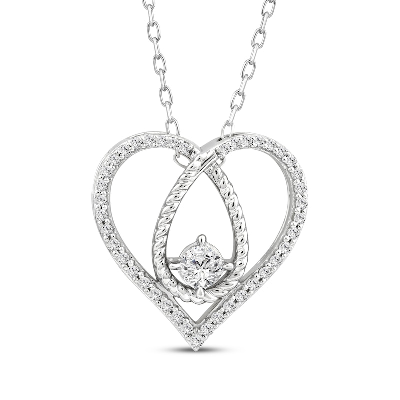 Main Image 1 of Threads of Love Diamond Heart Necklace 1/4 ct tw 10K White Gold 18&quot;