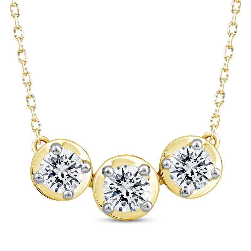 Main Image 1 of Memories, Moments, Magic Diamond Three-Stone Necklace 1 ct tw 10K Yellow Gold 18.75&quot;